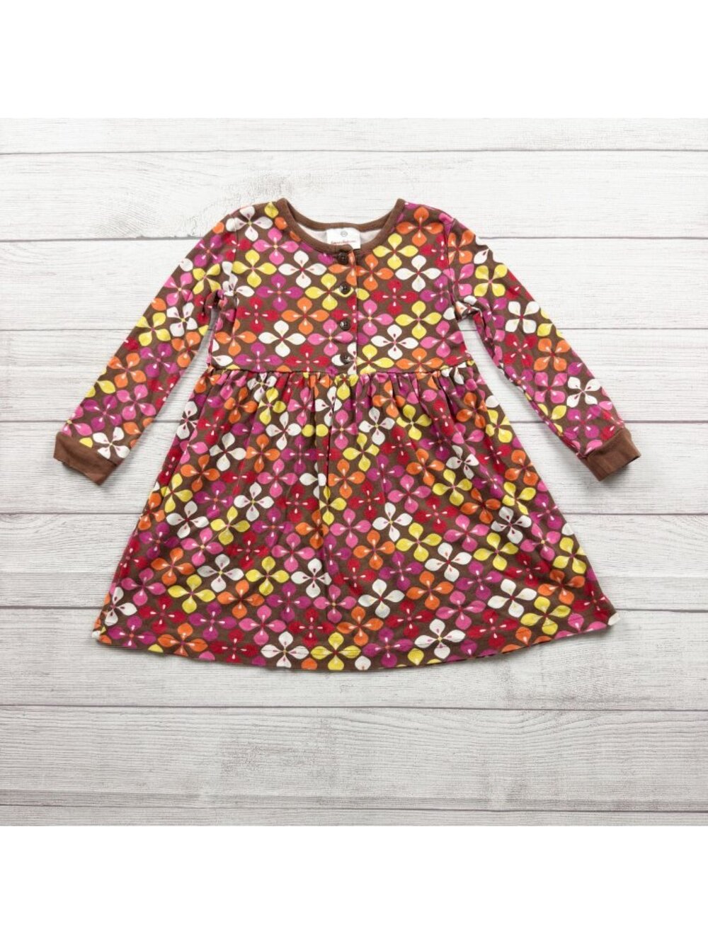 Hanna Andersson Girls Brown Floral Long Sleeve Button Cotton Dress 110 5